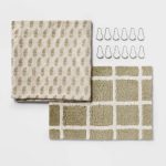 14pc Traditional Shower Curtain Set with Rug Green - Threshold