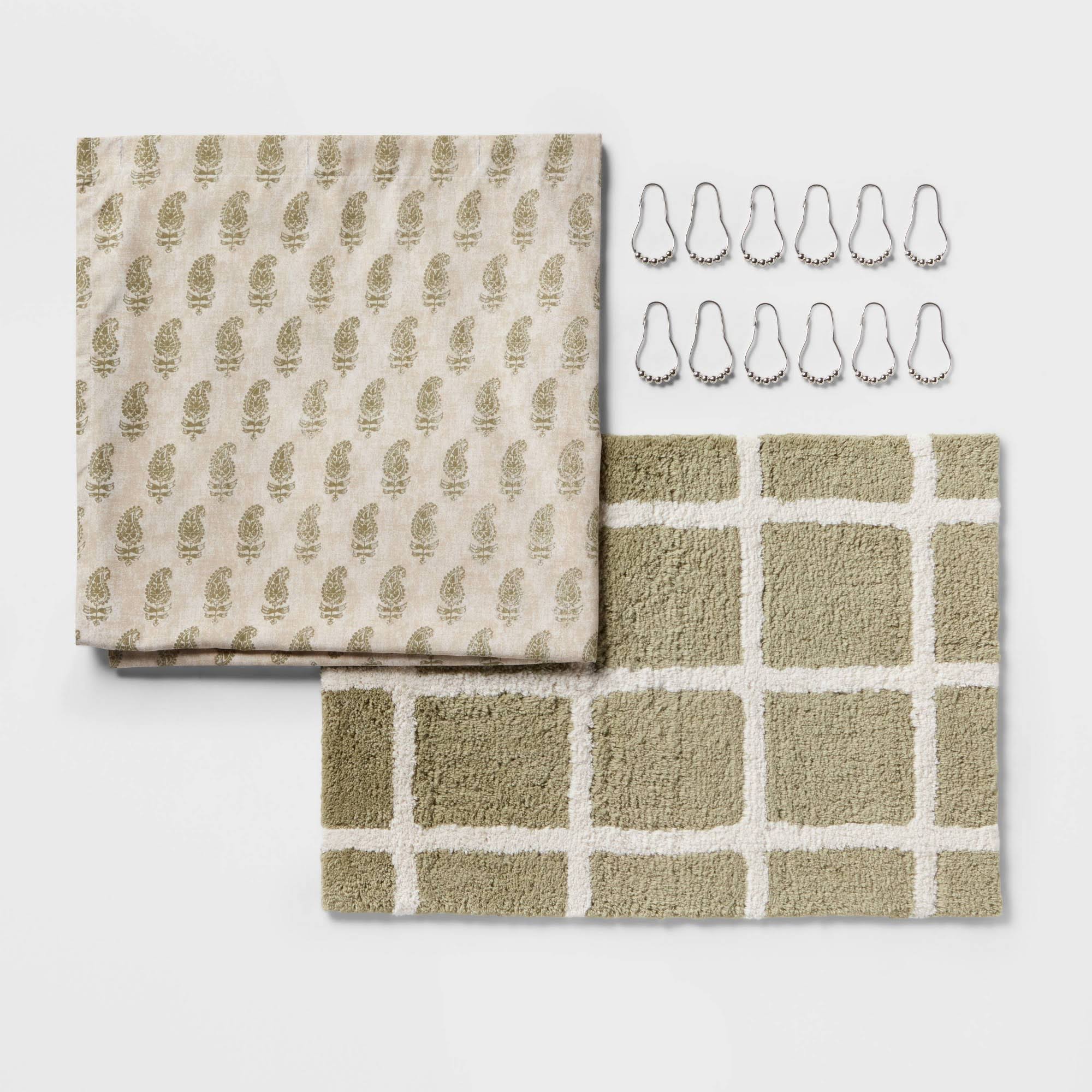 b35eb15fff3ee85d49e017b777eeb11dfd32306ae36c469795f1eb7fffdbfa79.jpg 14pc Traditional Shower Curtain Set with Rug Green - Threshold - Image 1