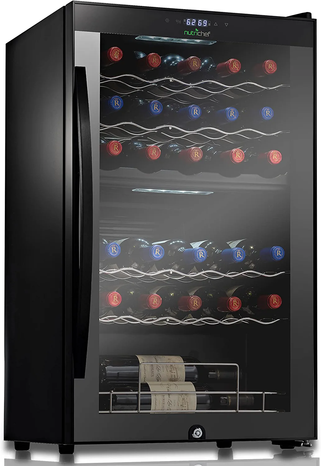 b36cc1d3fd09ae789d92471c1055ab237468e8f3af9c709ade161827bbbbacb2.webp Nutrichef 33 Bottle Dual - Zone Refrigerator PKCWCDS335 - Image 1