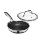 HexClad Hybrid Nonstick 7-Inch Fry Pan with Tempered Glass Lid, Stay-Cool Handle, Dishwasher and Oven Safe, Induction Ready, Compatible with All