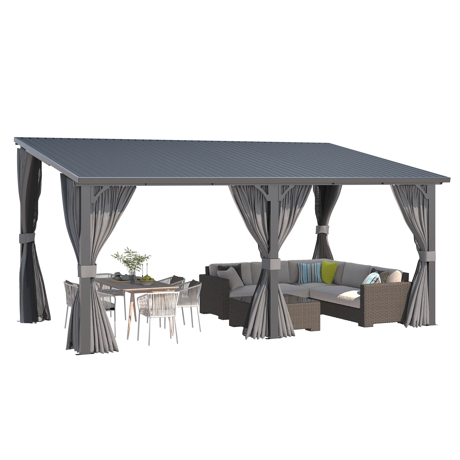 b3b9f326bac08f175066c1c9cb7e606a4b267a05759caa65d838486ae1446d52.webp AECOJOY 16'x10' Outdoor Hardtop Metal Gazebo with Curtain and Netting - Image 1