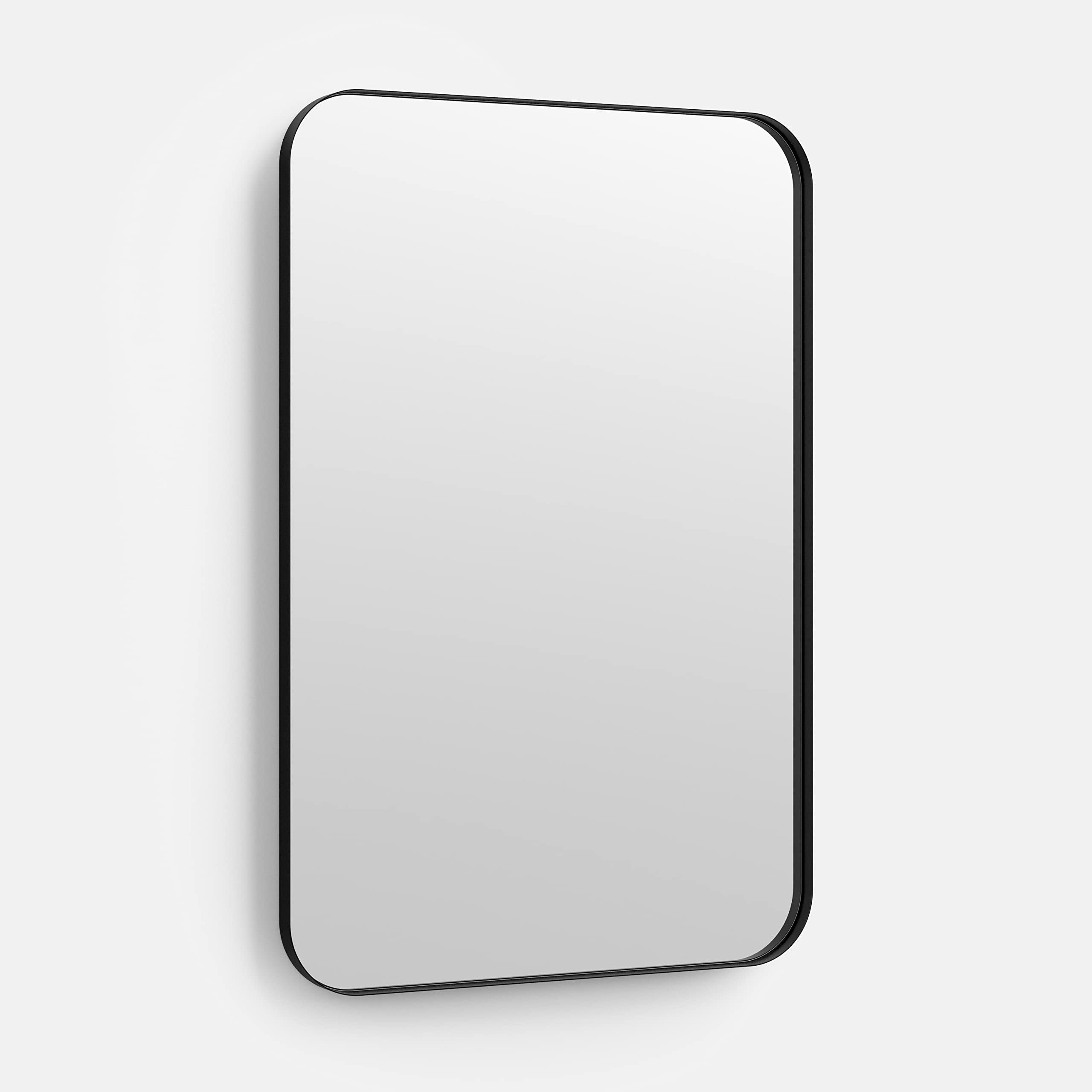 b3d2cd465df741e9bf79a6154491030440af712de78e1a5ea5f88859367d1a8a.jpg Better Bevel 24" x 36" Black Metal Framed Mirror | Rounded Rectangle Bathroom Wall Mirror - Image 1