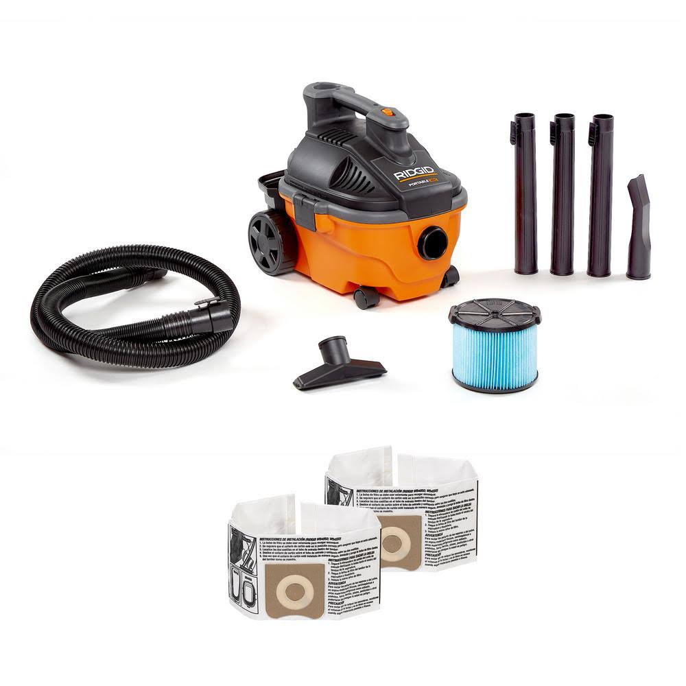 b3f8306f05609be6e334920a8aab4c805d4d59dbeeea9a749947fbfad628cc3d.jpg Ridgid WD4070D 4 Gallon 5.0 Peak HP Portable Wet/Dry Shop Vacuum with Fine Dust Filter, Dust Bags, Locking Hose and Accessories - Image 1