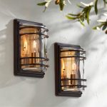 John Timberland Habitat Rustic Industrial Outdoor Wall Light Fixtures Set of 2 Bronze Warm Brass 11" Clear Glass for Post Exterior Barn Deck House