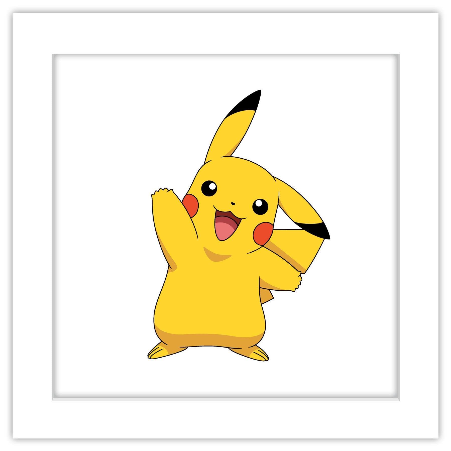 b45cf1a745ad932d59c983d23f2a600cfe660f7272f046a7db6231d92bf26823.jpg Trends International Gallery Pops Pokemon - Pikachu Waving Pose Wall Art, White Framed Version, 12'' x 12'' - Image 1
