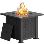 Propane Fire Pits 28 in. Outdoor Gas Fire Pit Table 50000 BTU Steel with Lid and Lava Rock Black
