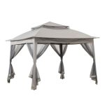 Sunjoy Ayon 11 ft. x 11 ft. Gray Pop Up Portable Steel Gazebo with Mosquito Netting Grays