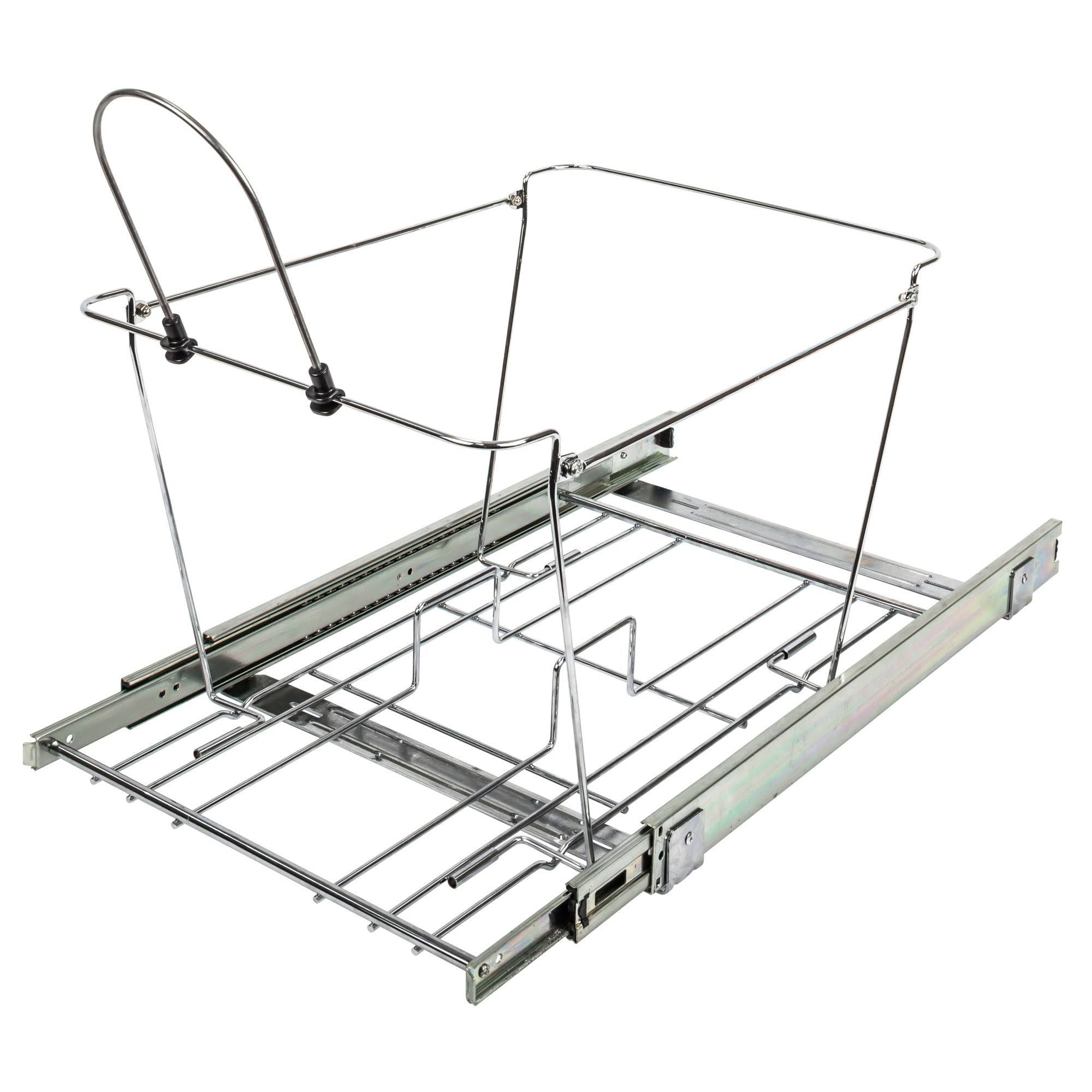 b4c60a4becd96d7186cd917c35cc25336377f95d6fd1ac4677c26feaefdffc56.jpg Hardware Resources Double Steel 12.5 Gallon Open Pull Out/Under Counter Trash Can, Polished Chrome - Image 1