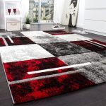 Paco Home Modern Designer Area Rug Checkered with Contour Cut Grey-Red 5'3 inch x 7'7 inch 5' x 8' Runner, Indoor Silver, Size: 5'3 x 7'7