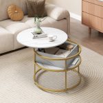 Tangkula Lift Top Coffee Table 31.5" Round Center Table with Hidden Compartment & Side Shelves