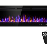 BETELNUT 50" Electric Fireplace Wall Mounted and Recessed with Remote Control, 750/1500W Ultra-Thin Wall Fireplace Heater w/Timer Adjustable Flame