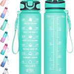 MEITAGIE Water Bottle 32oz with Straw, Motivational Water Bottle with Time Marker & Buckle Strap,Leak-Proof Tritan BPA-Free, Ensure You Drink Enough
