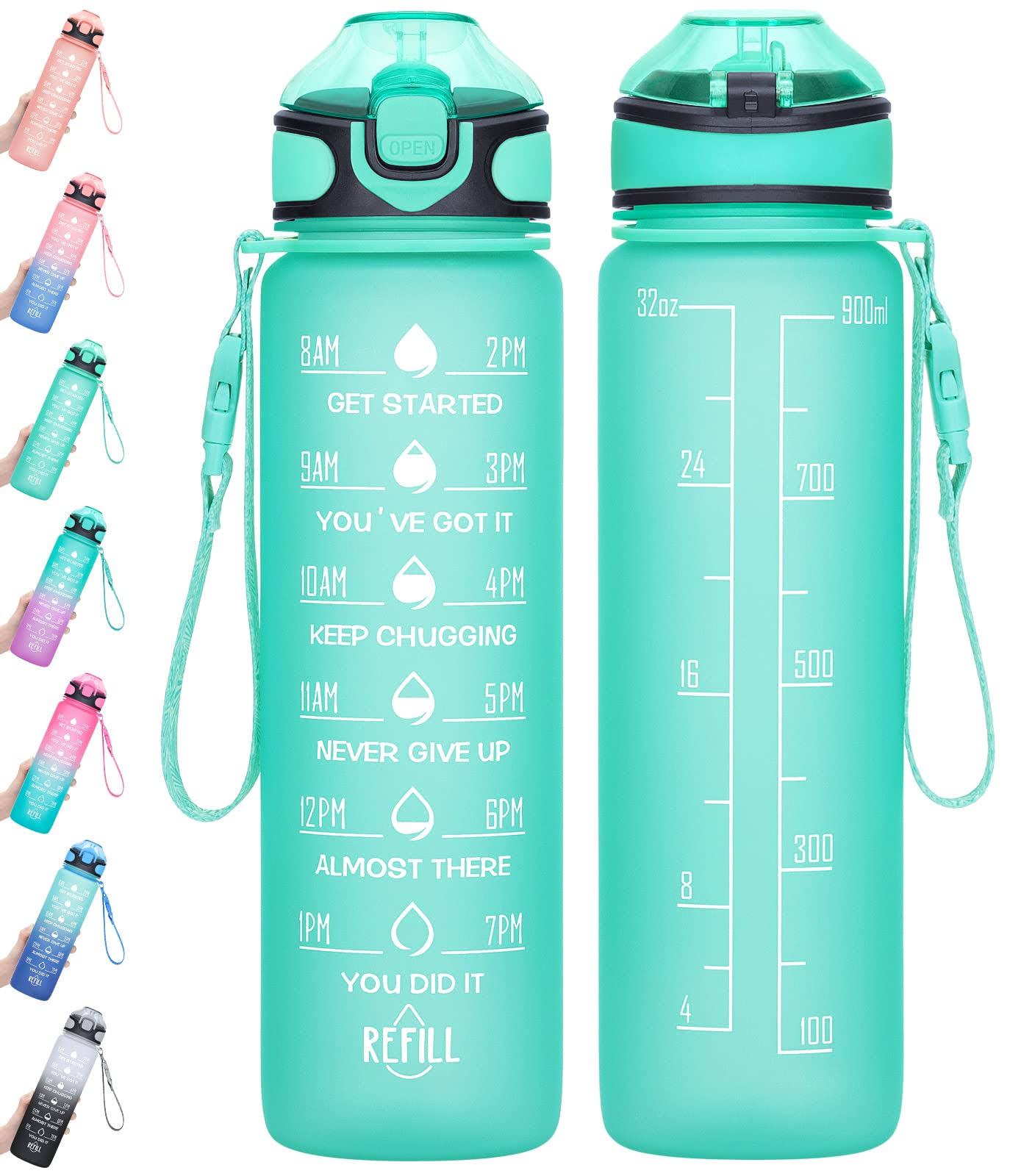 b508e171465ccf7ae8aef7a577b4e47d54804af843bdc2bd8deeca9f8951401f.jpg MEITAGIE Water Bottle 32oz with Straw, Motivational Water Bottle with Time Marker & Buckle Strap,Leak-Proof Tritan BPA-Free, Ensure You Drink Enough - Image 1