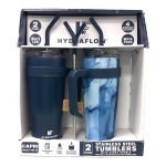 Hydraflow 40-Ounce Double Wall Stainless Steel Tumbler with Handle, 2 Pack, Navy/Marble