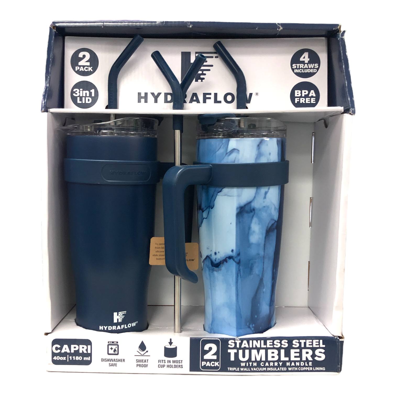 b5190d24451a8595802bb1d2ee629b185086e73423f22545facb19dda8d872a0.jpg Hydraflow 40-Ounce Double Wall Stainless Steel Tumbler with Handle, 2 Pack, Navy/Marble - Image 1
