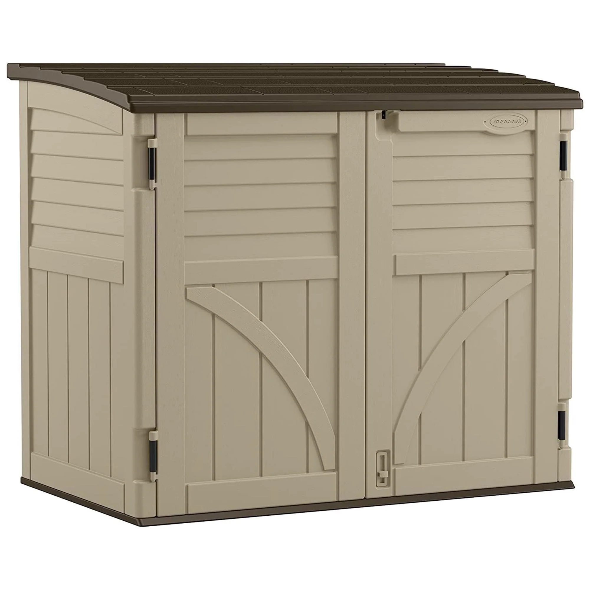 b520ec7e519e3ba74b5d4d41854b19ae3b85a14b535bf2eaaf87d28663103694.webp Suncast 34 Cubic Ft Horizontal Compact Outdoor Storage Shed, Sand - Image 1