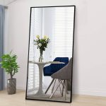 RACHMADES Full Length Mirror 65x24 Floor Mirror Black Full Body Mirror Stand Rectangle Black, Size: 31.5 x 33.5