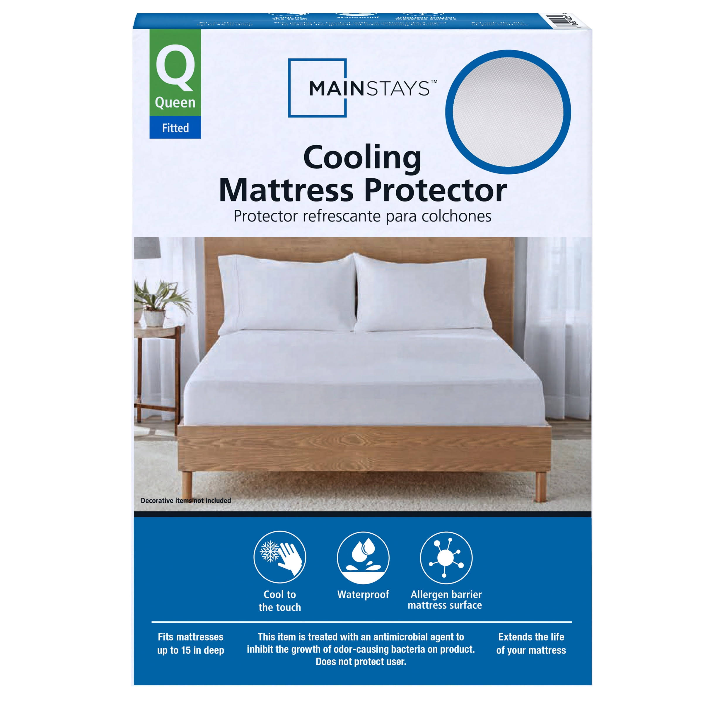 b52e7af6dd35558f1d18be0222a10a56e2aa395d19b3818edf564bf158d07061.jpg Mainstays Cooling Waterproof Fitted Mattress Protector, Queen - Image 1