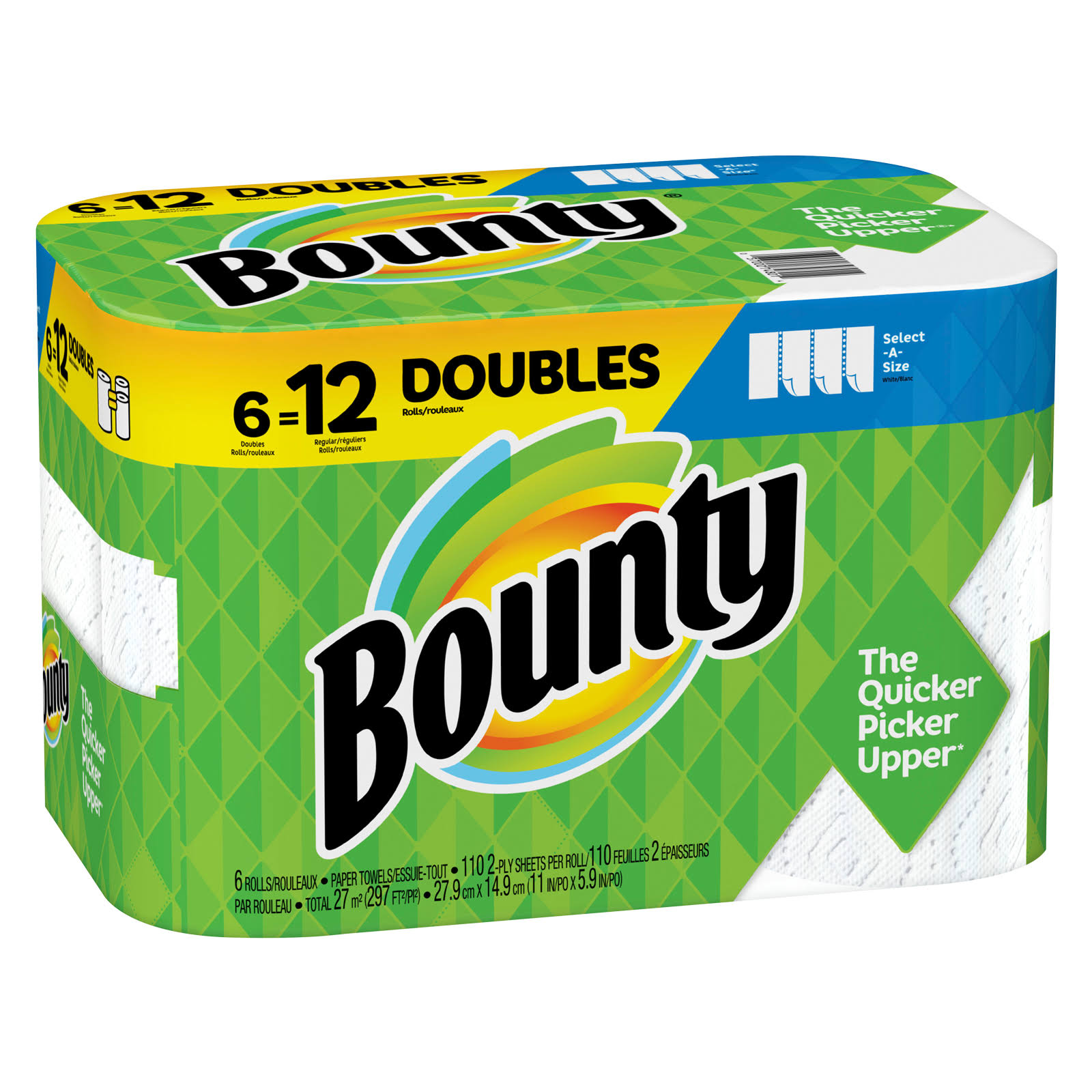 b533ab0e7224a164ddd6c7080c4628f1539c533be7546f49072ed2154aa664cb.jpg Bounty White Select-A-Size Paper Towels, 6 Double Rolls - Image 1
