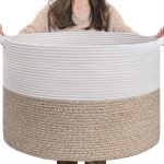 INDRESSME Large Laundry Basket, 21.7'' x 13.8'' Cotton Rope Blanket Basket Living Room Toy Baskets Storage Kids, Woven Baskets for Dirty Clothes,