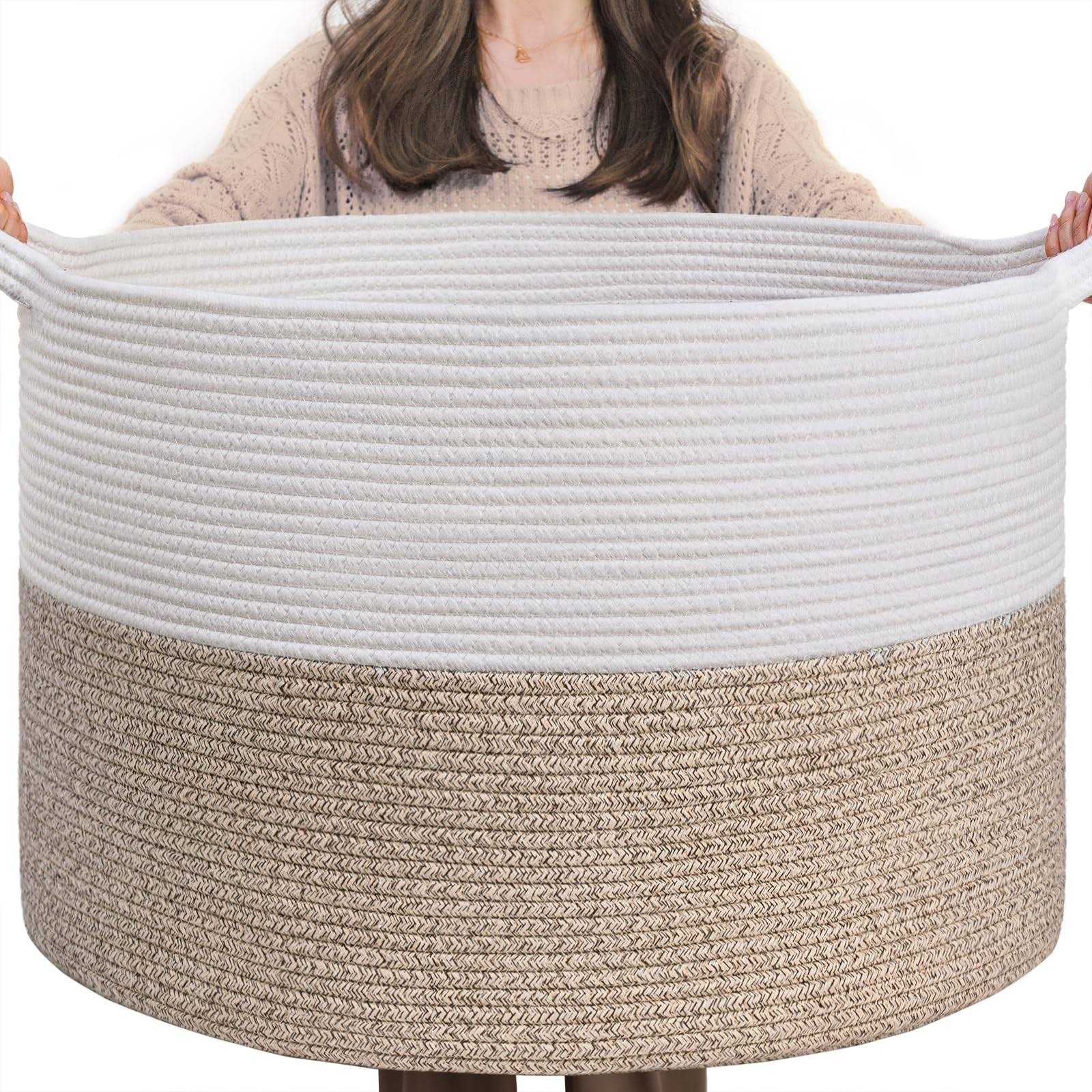 b54368e145c7fe3749c686957944f713737fc4da6fad81c48587158473da11e8.jpg INDRESSME Large Laundry Basket, 21.7'' x 13.8'' Cotton Rope Blanket Basket Living Room Toy Baskets Storage Kids, Woven Baskets for Dirty Clothes, - Image 1