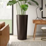 Sheley Fiberglass Pot Planter Color: Brown, Size: 14" H x 7" W x 7" D