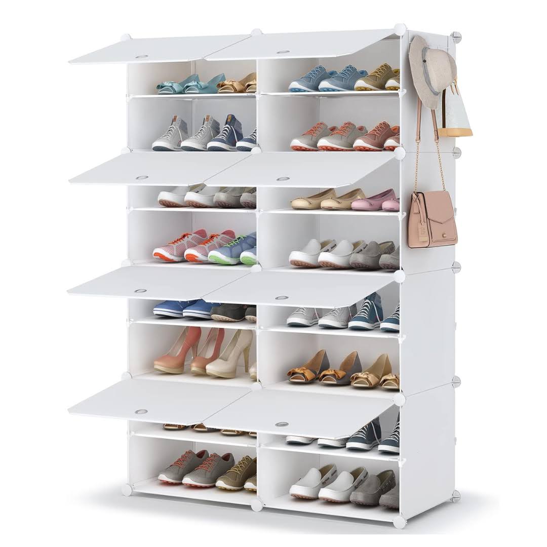 b57dc49ecf6534fc72f989f761ee1f744ae5ebab3c03e8ccee03f56b00d2a1c7.jpg HOMIDEC Shoe Rack, 8 Tier Shoe Storage Cabinet 32 Pair Plastic Shoe Shelves Organizer for Closet Hallway Bedroom Entryway, White - Image 1