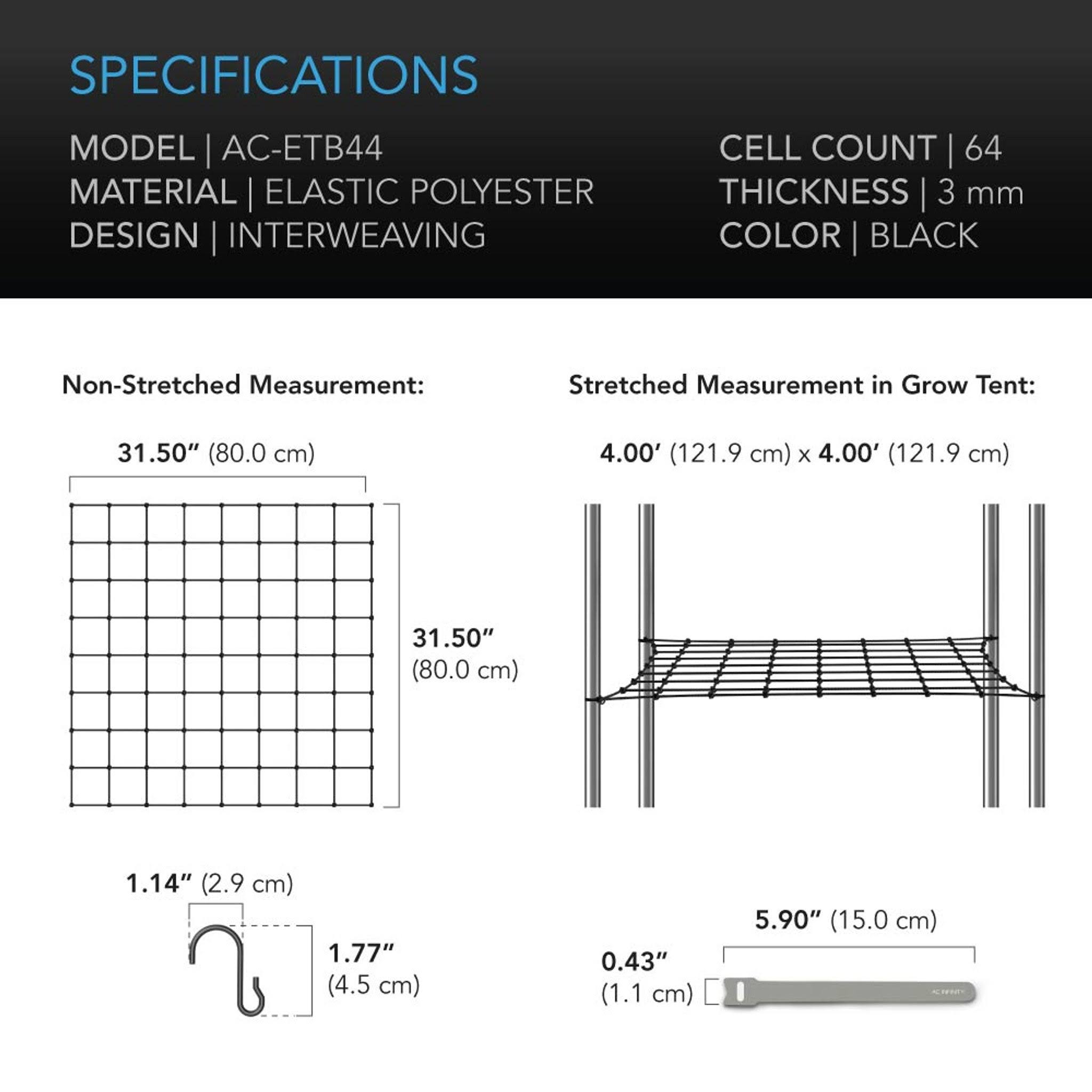 AC Infinity Grow Tent Trellis Netting - Flexible Elastic Cords - 4X4��
