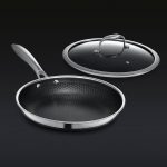HexClad 10 inch Hybrid Stainless Steel Frying Pan with Glass Lid, Nonstick