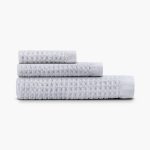 Onsen 3-Piece Waffle Cotton Bath Towel, Hand Towel & Washcloth Set White