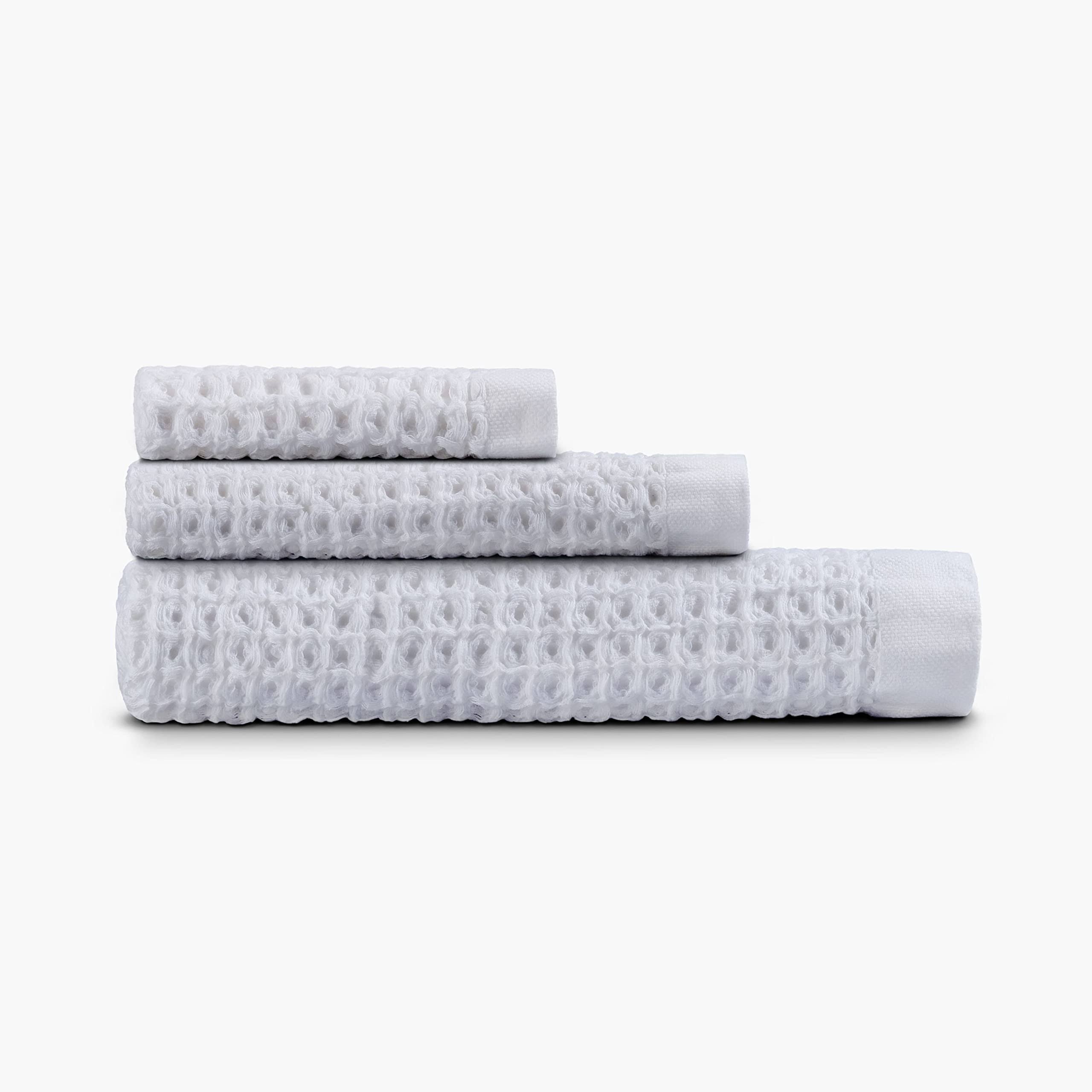 b5d850214699b32e23f507ef16e7e112e75380f25c492f008b7e2c6238c0a5b5.jpg Onsen 3-Piece Waffle Cotton Bath Towel, Hand Towel & Washcloth Set White - Image 1
