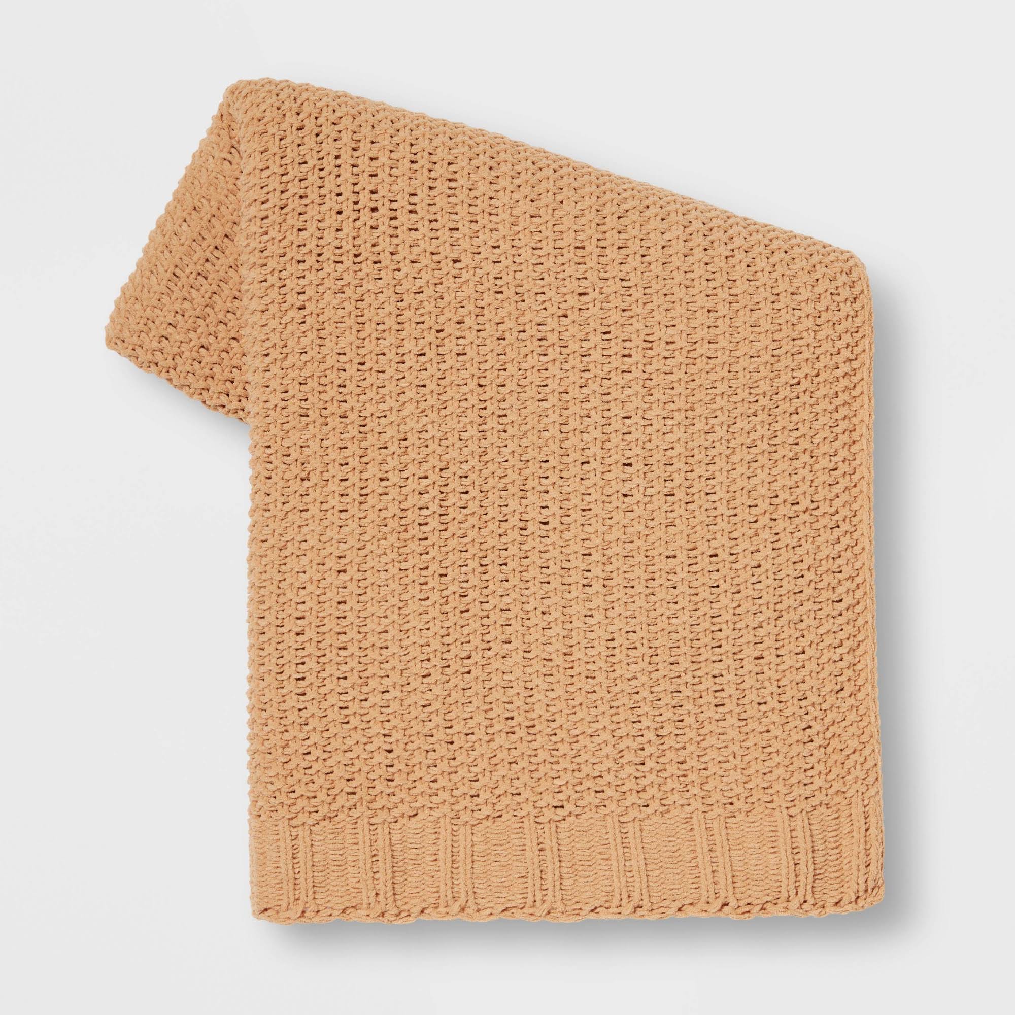 b60f35f38cd6b523bf28fff7392c0a4bc3f7a43e9754a6686f1a9225f58a5c96.jpg Solid Chenille Knit Throw Blanket Gold - Threshold - Image 1