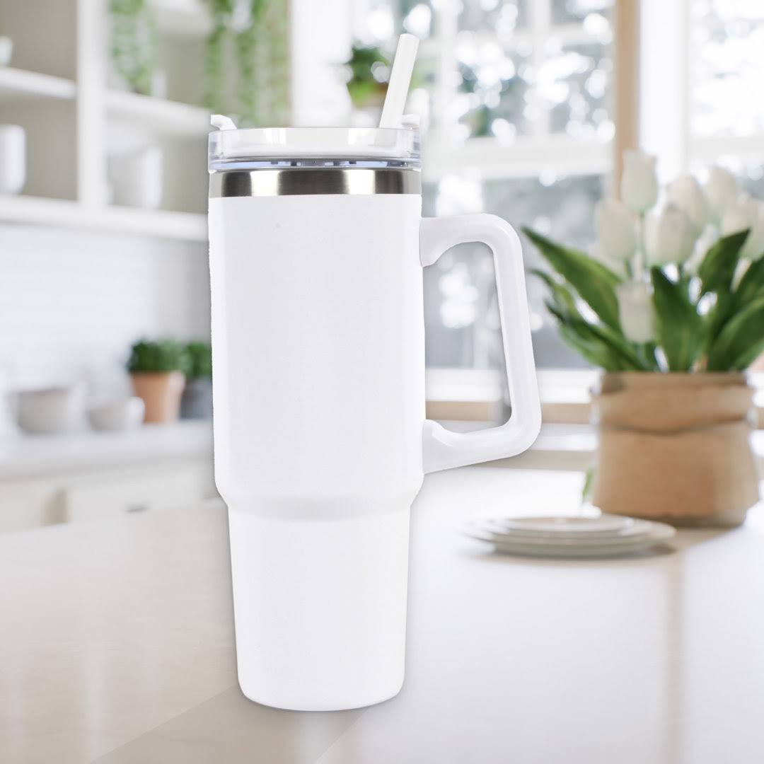 b63e48bb6b97435bfeeb7f5703c1871030211bfc9d383b77801e2d9c976df6b8.jpg New View Gifts & Accessories Stainless Steel 30-oz. Tumbler with Straw - White - Image 1