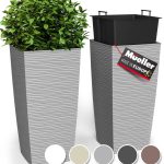 Mueller M-Resin Heavy Duty Tall Planter, Indoor/Outdoor Grande Plant, Tree, Flower Pot, 2-Piece Set, 18��, Modern Design, Built-In Drainage, Light Grey