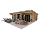 Hud-1 EZ Buildings Nordic J68 33 ft. 3 in. x 19 ft., 3 ft. 1 in. with 14 ft. 3 in x 3 ft. 5 in. Bay Area ?692 Sq. ft. Log Cabin Kit, Brown