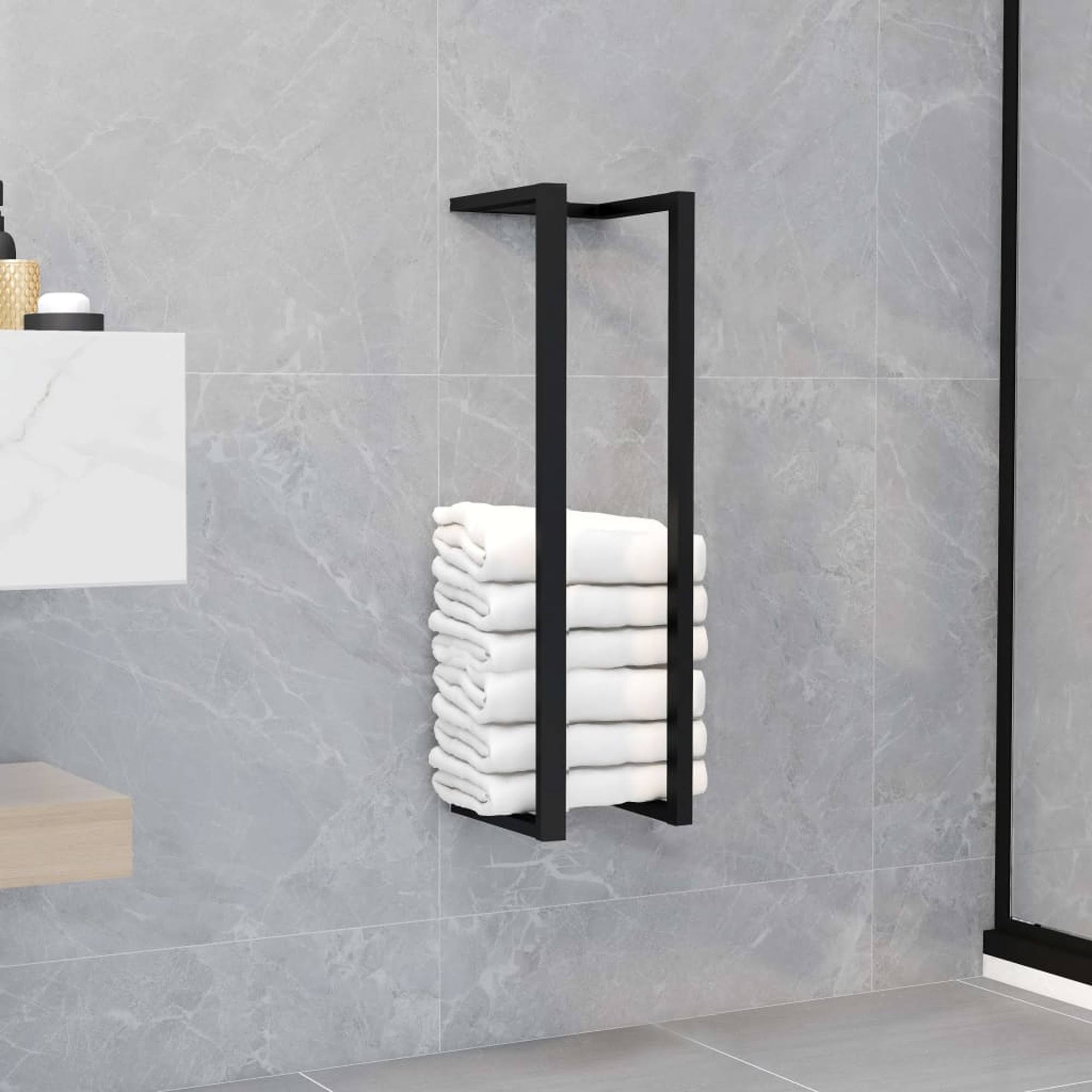b685d9f4018444a449fe90c793360d28d057ae2086de922b76e91bad0364813d.jpg vidaXL Towel Rack Black 5"x5"x23.6" Iron - Image 1