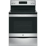 Ge® Appliances 30" Free - Standing Electric Range Model JB645RKSS in Stainless Steel. APPROXIMATE DIMENSIONS (Hxwxd) 47 Height x 29 7/8 Width x 28 Dimension In. Two 9"/6" Power Boil Elements, Self - Clean Oven and Dual - Element Bake
