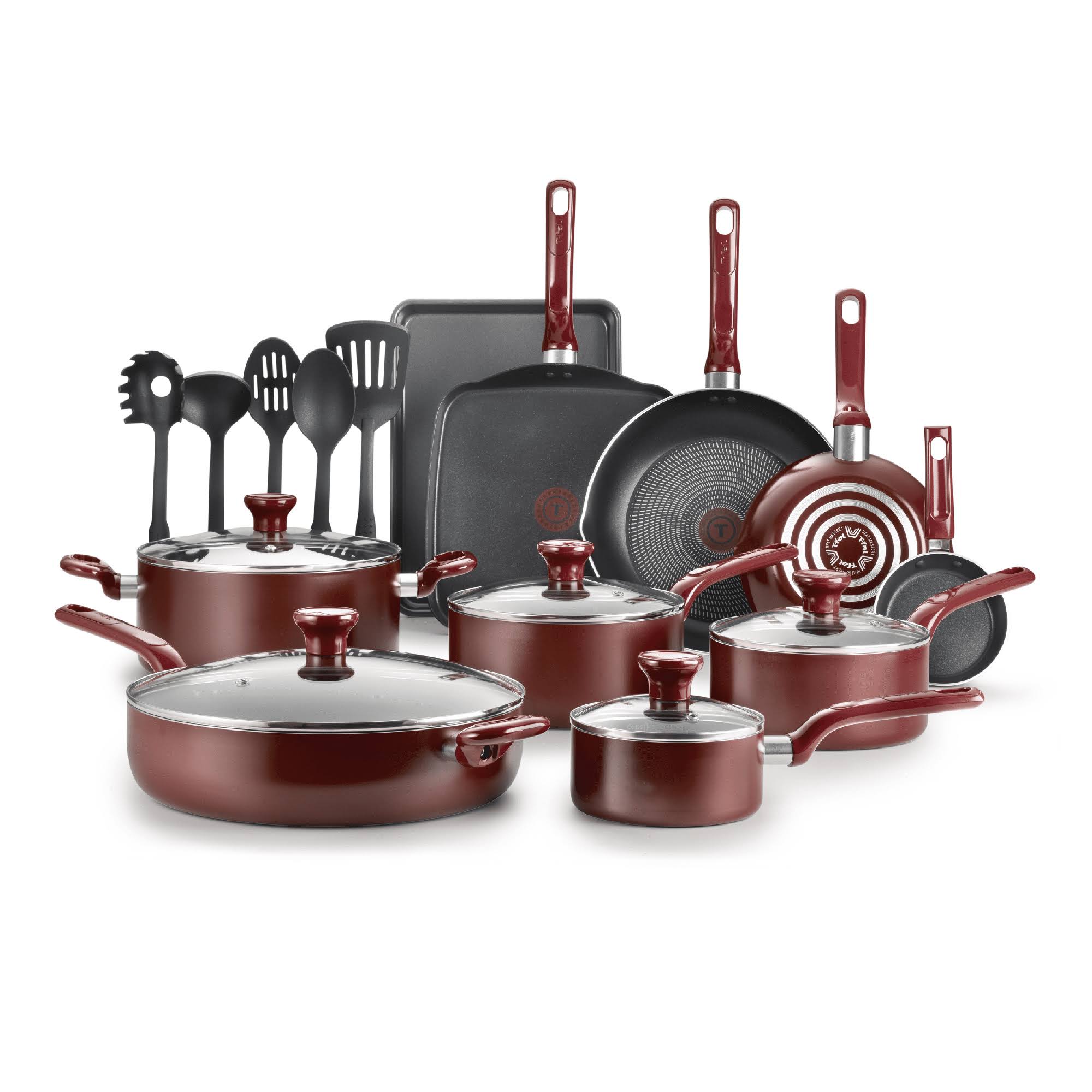 b68de7c9e256495b457af24aa4e672d678b5c78d3c934adb5a45beded28109db.jpg T-Fal Easy Care Nonstick Cookware, 20 Piece Set, Red, B089SKDW - Image 1