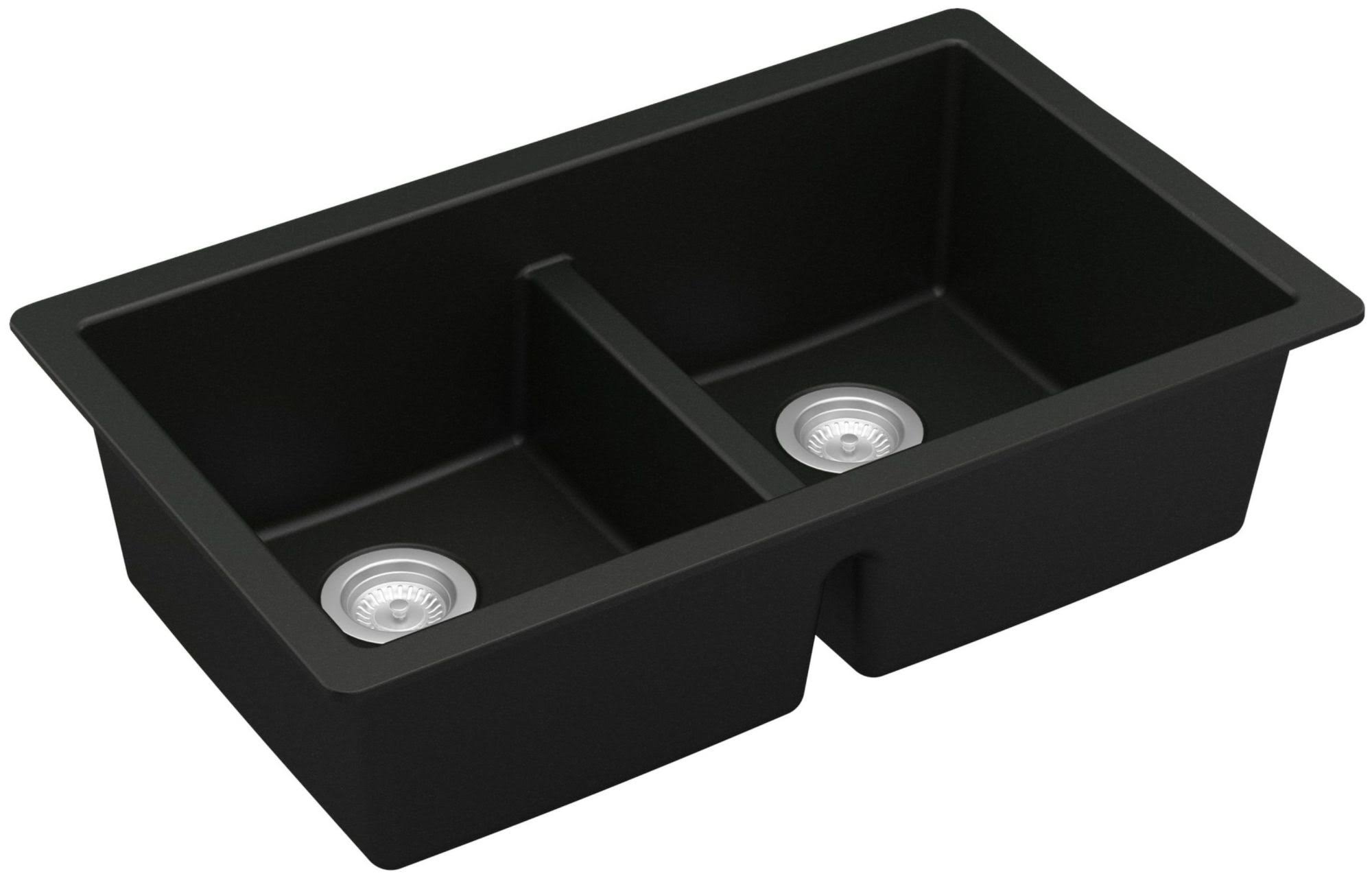 b699863674e53c15e3a7e862e9174be5809baeae5e86bba22adf60b98790eb61.jpg Karran QU-810 32" Undermount Double Equal Bowl Quartz Kitchen Sink in Black - Image 1