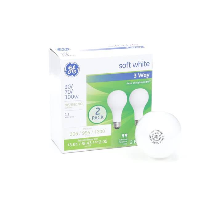 b6fefa1e5504b19756e43ad7703e06f9c8171f9fc7c7621112a7f975cb31f8db.jpg GE Classic 70-Watt Dimmable 3-Way Bulb A21 Light Fixture Incandescent Light Bulb - 2 ct 32299 - Image 1