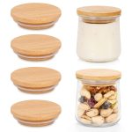 Oui Yogurt Jar Lids, Oui Yogurt Bamboo Jar Lids Set, Wooden Lids for Oui Yogurt Jars, Oui Yogurt Jars Lids with Silicone Sealing Rings, Cookie Glass