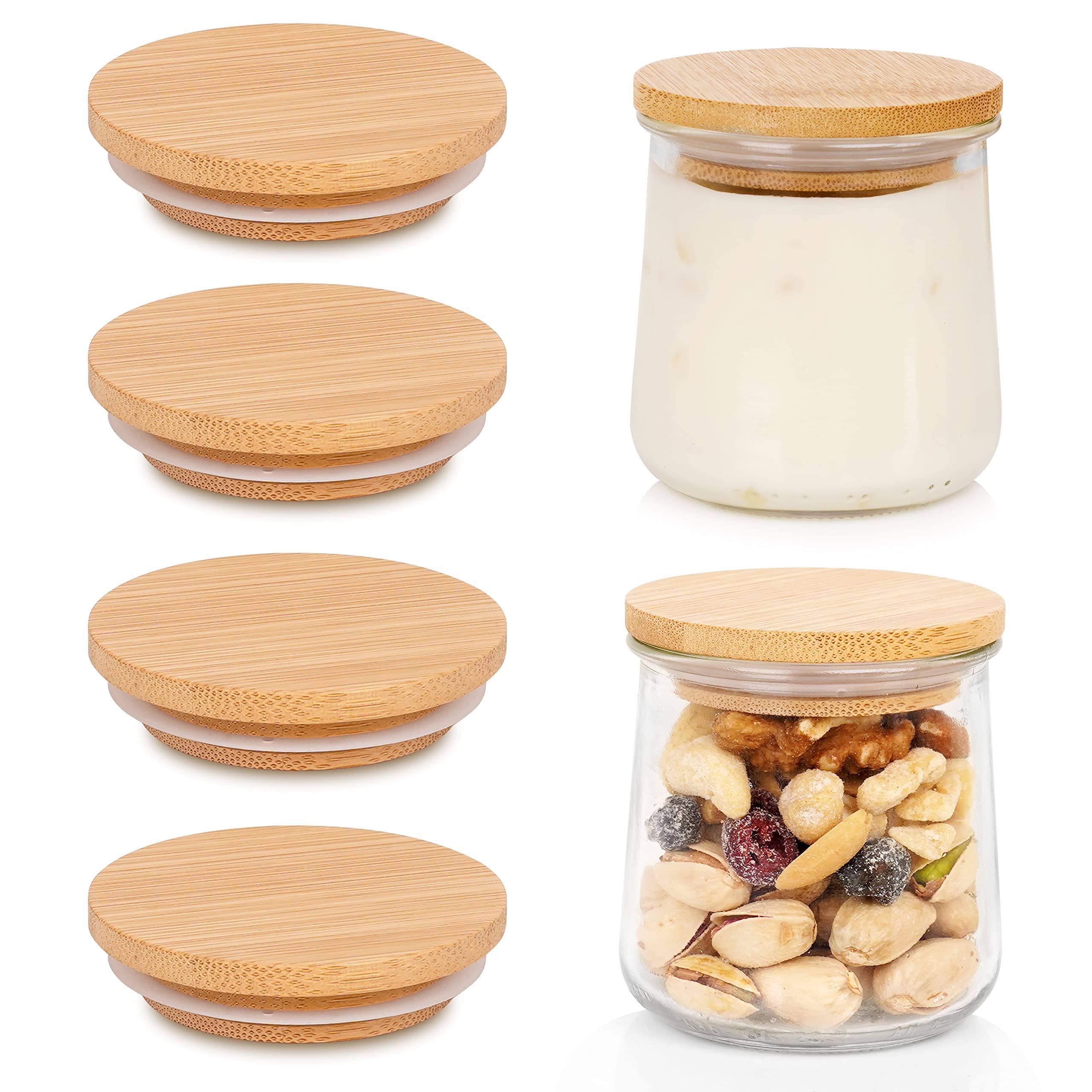 b74ac3b537ffa4e955c2b2ff037a00a4bb04fe2cec16edabd3e635018eafde12.jpg Oui Yogurt Jar Lids, Oui Yogurt Bamboo Jar Lids Set, Wooden Lids for Oui Yogurt Jars, Oui Yogurt Jars Lids with Silicone Sealing Rings, Cookie Glass - Image 1