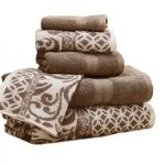 Amrapur Overseas | Trefoil Filigree 6 Piece Reversible Yarn Dyed Jacquard Towel Set (Mocha)