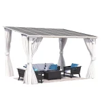 AECOJOY 12'x10' Wall Gazebo with Curtains and Mosquito Netting, White