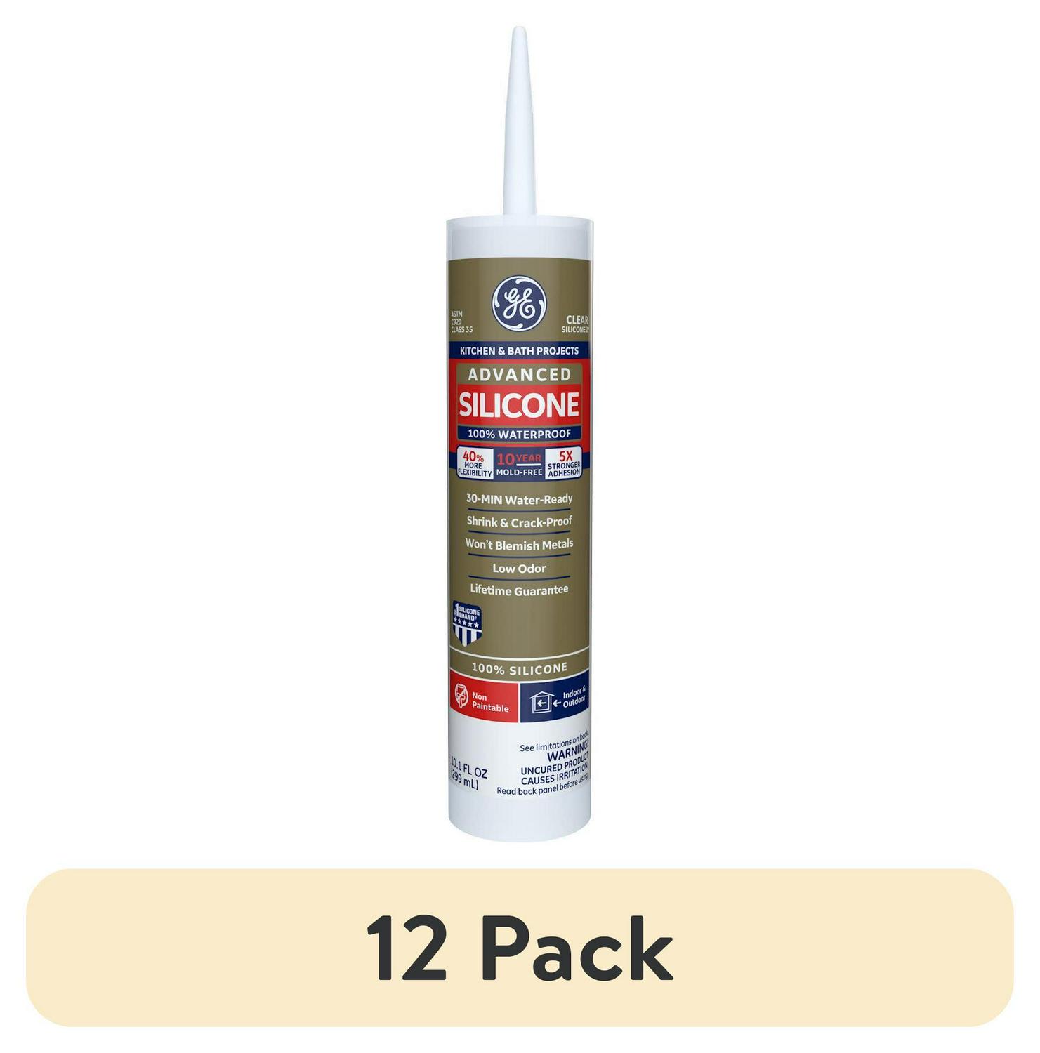 b7795dcbb18947fed7a5a4eb65f7f9157a4ce6814980c77269c3edfef4274e10.jpg (12 Pack) GE Advanced Silicone Kitchen & Bath Sealant. Pack of 1. Clear 10.1 Fl Oz Cartridge - Image 1