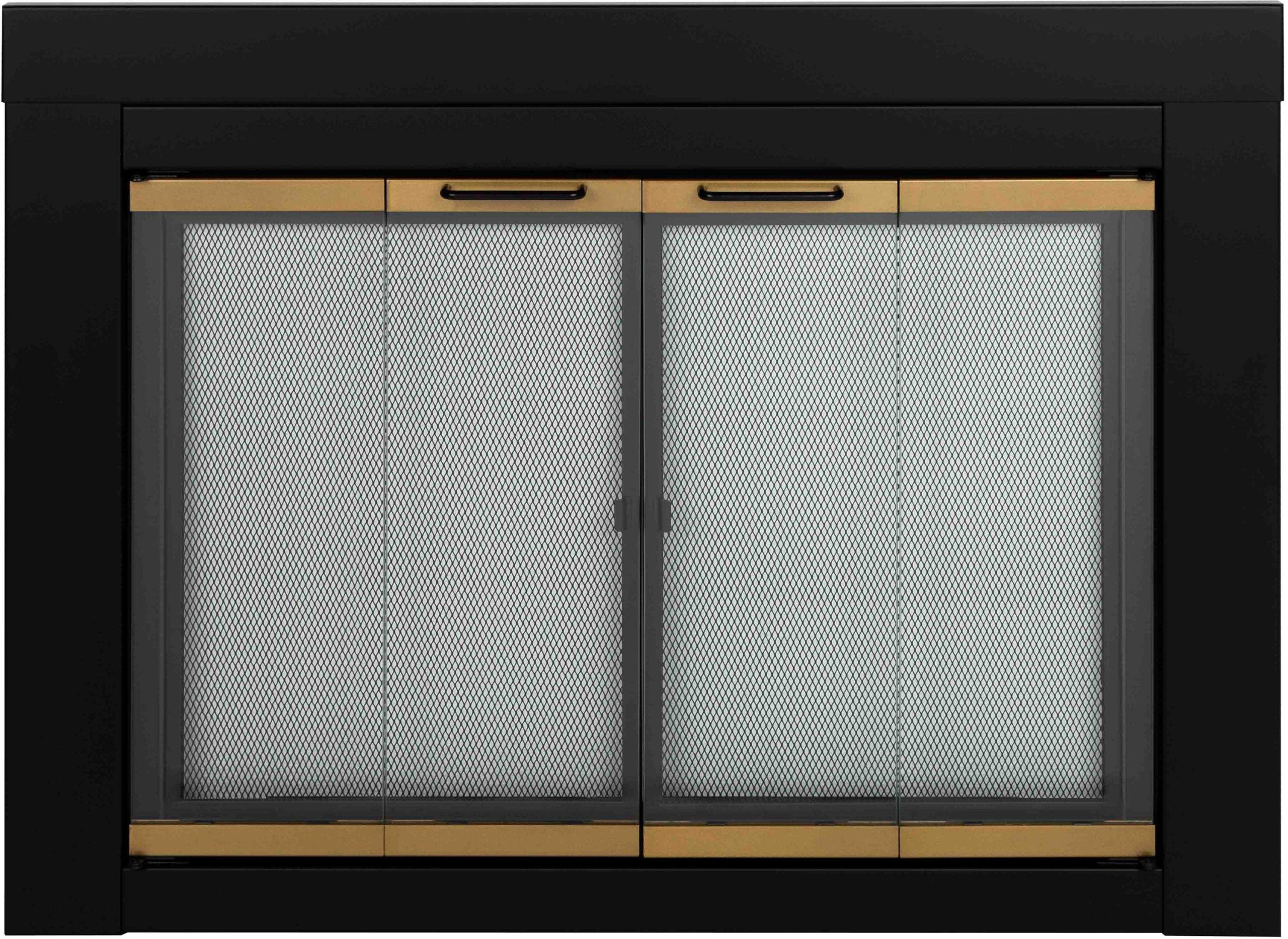 b78e69e9fd08f5ae3b175df5c818f619e9eba2848587b5871e7ecd6dbd38ae76.jpg Pleasant Hearth AR-1022 Arrington Fireplace Glass Large, Black/Gold Trim - Image 1