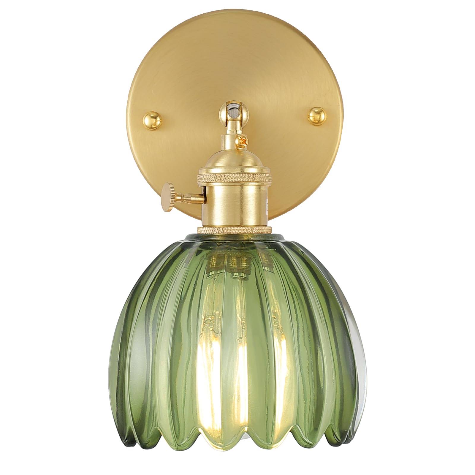 b7b0f349b9848bec7da482d8fc975eaee2c2d588190bebaa0fa6b44723940530.jpg Shenmoyl Vintage Wall Sconces with Green Tulip Glass Lampshade 180 Degree Adjustable Brass Sconces Modern Wall Lighting Fixture with Switch for - Image 1