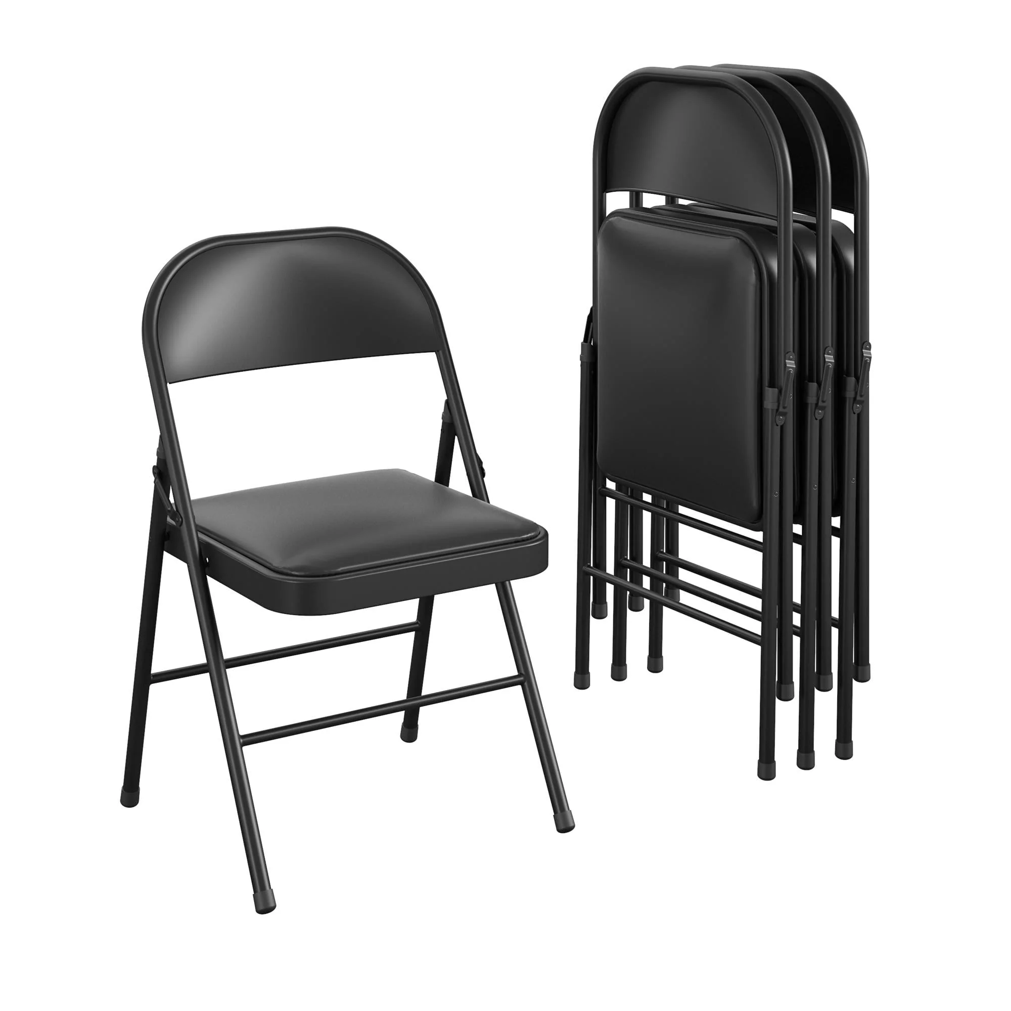 b7d82c843a678c010cffd6798b5968541acb16469e98df6c5133bf4a9e7b72b7.webp Mainstays Vinyl Folding Chair (4 Pack), Black - Image 1
