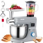 VEVOR 5 in 1 Stand Mixer, 660W Tilt-Head Multifunctional Electric Mixer with 6 Speeds LCD Screen Timing, 7.4 qt Stainless Bowl