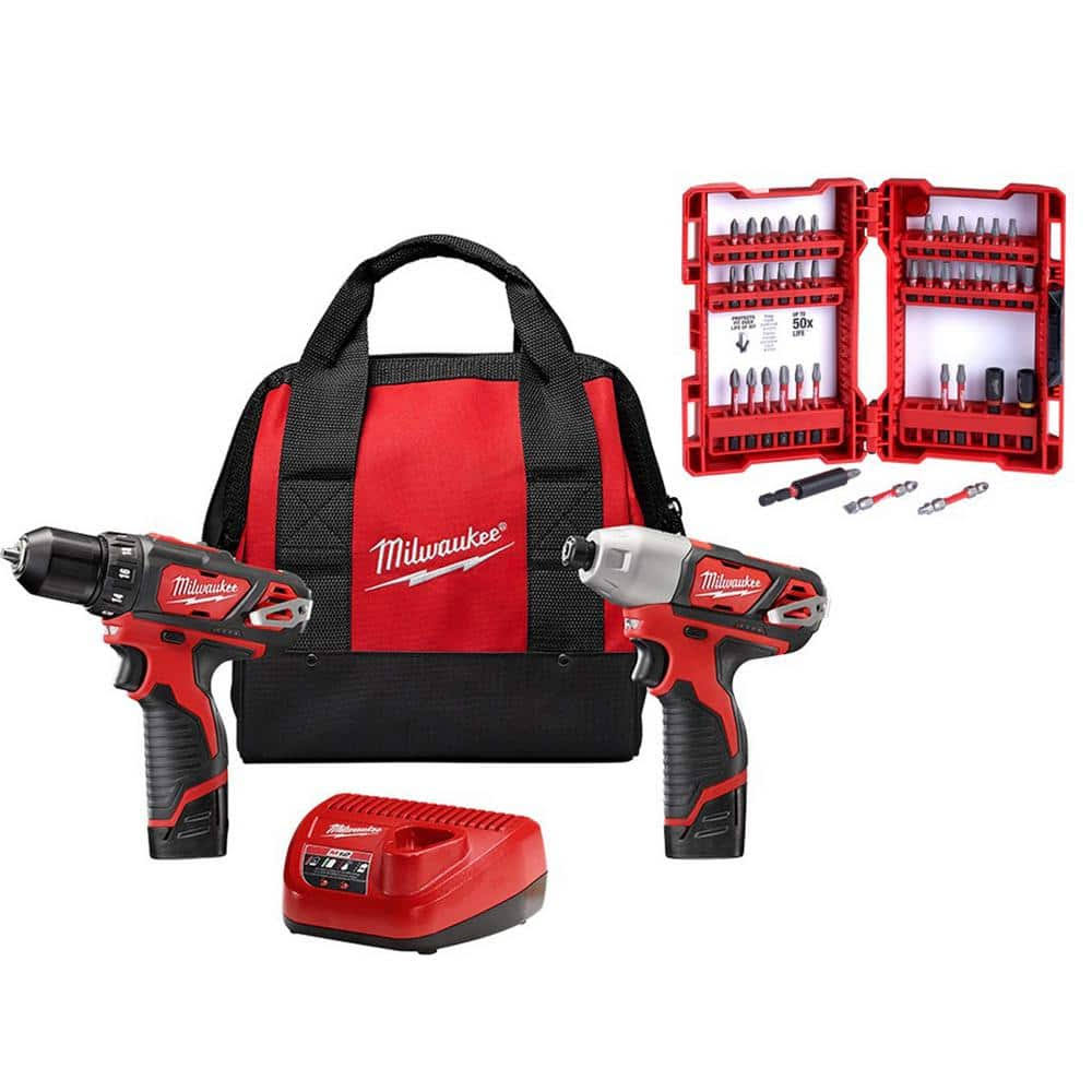 b7ee6fabfde3f2b534a1b8a4deb84f9659c88af3936ab0f9d06dffb89809e4f6.jpg Milwaukee M12 12V Lithium-Ion Cordless Drill Driver/Impact Driver Combo Kit (2-Tool) w/ Impact Duty Driver Bit Set (40-Piece) - Image 1